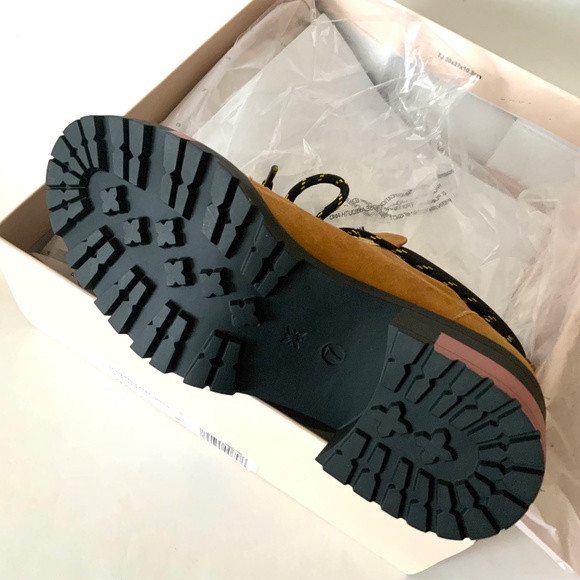 BCBGeneration Nalli Tan Suede Lace-Up Hiker Bootie Brown Black Leather Boots 7 - Picture 12 of 12